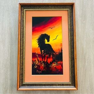 Framed and Matted Serge Paque Horse Painting 17.5” x 11.5”